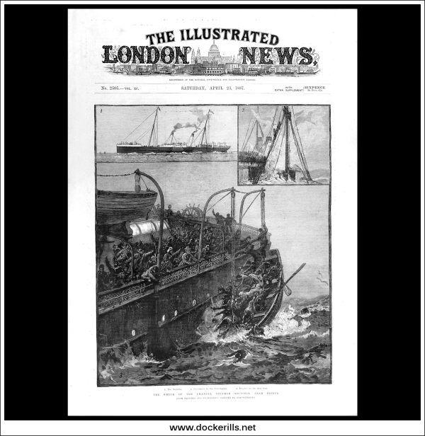 The Wreck Of The Channel Steamer Victoria, Near Dieppe. Antique Print, Wood Engraving, The London Illustrated News Full Page, April 23rd, 1887. Supply