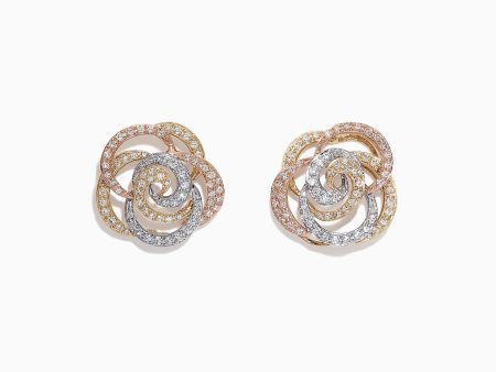 Trio 14K Tri Tone Gold Diamond Flower Earrings, 0.61 TCW For Cheap