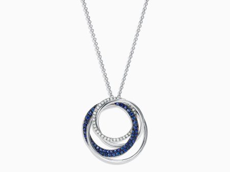 14K White Gold Blue Sapphire and Diamond Pendant, 0.74 TCW on Sale