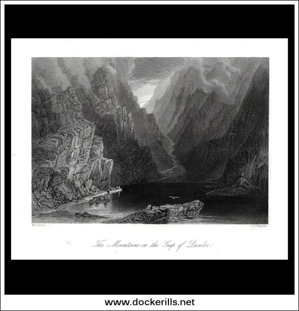 The Mountains In The Gap Of Dunloe, Co. Kerry, Ireland. Antique Print, Steel Engraving c. 1840. on Sale