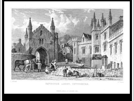 Tavistock Abbey, Devonshire, England. Antique Print, Steel Engraving 1830. on Sale