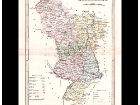 Map Of Derbyshire, England. Antique Print, Steel Engraving c. 1846. Online Sale