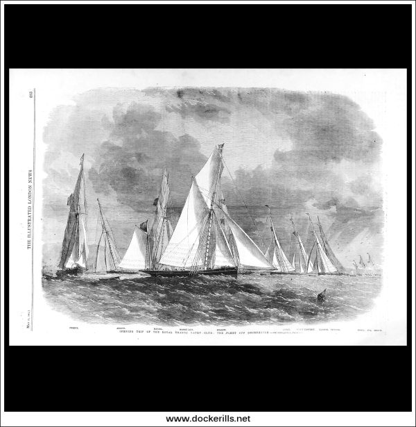 Opening Trip Of The Royal Thames Yacht Club: The Fleet Off Greenhithe. Antique Print, Wood Engraving, The Illustrated London News Full Page, May 25th, 1861. Hot on Sale