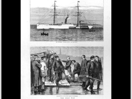 The Zulu War, The Steamship  Dublin Castle  off Gravesend   Embarkation Of The 60th Rifles. Antique Print, Wood Engraving, The Graphic Full Page, March 1st, 1879. Online Hot Sale