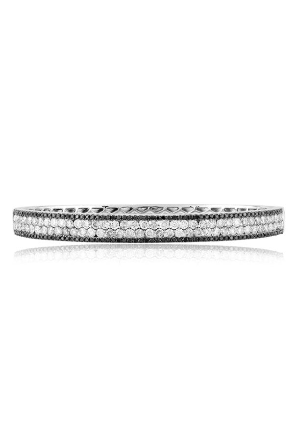 14K White Gold Black and White Diamond Bangle, 3.42 TCW Fashion