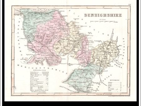 Map Of Denbighshire, Wales. Antique Print, Steel Engraving c. 1846. For Cheap