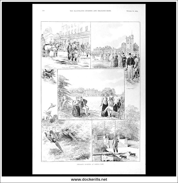 Pheasant Shooting At Orwell Park. Antique Print, Wood Engraving, The Illustrated Sporting And Dramatic News Full Page, October 13th, 1894. Online now