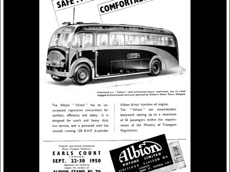 Albion Valiant Bus Coach. Original Vintage Advert From August, 1950. For Discount