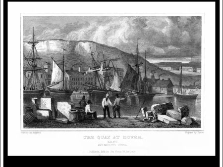 The Quay At Dover, And Wright s Hotel, Kent, England. Antique Print, Steel Engraving 1829. Fashion