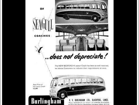 Burlingham Seagull Coach. Original Vintage Advert From February, 1956. For Sale