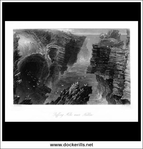 Puffing Hole Near Kilkee, Co. Clare, Ireland. Antique Print, Steel Engraving c. 1840. Discount