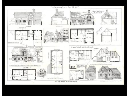 Small Stable Designs - The Building News. Antique Print, Lithograph 1877. Sale