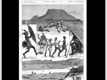 The Zulu War. Antique Print, Wood Engraving, The Graphic Front Page, April 19th, 1879. Sale