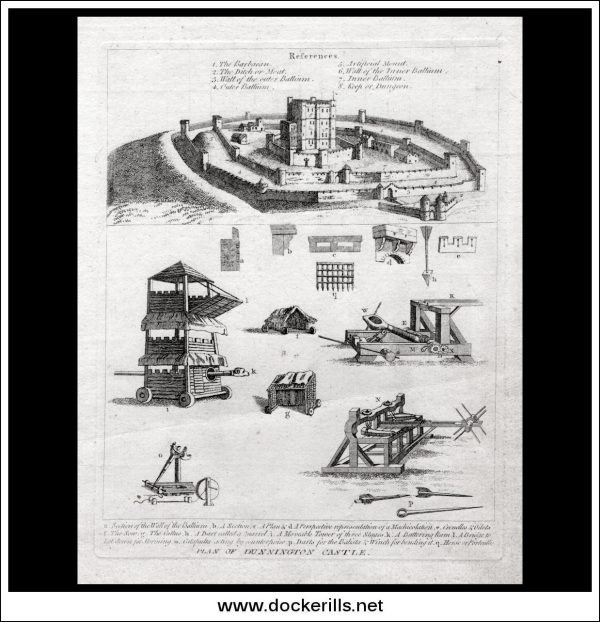 Plan Of Dunnington Castle (With Siege Machines etc), Berkshire, England. Antique Print, Copper Plate Engraving c. 1790. Discount