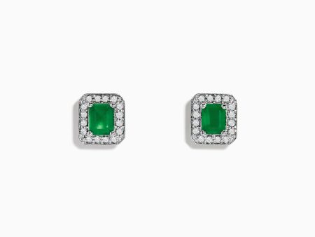 14K White Gold Emerald and Diamond Stud Earrings, 1.11 TCW Online Sale