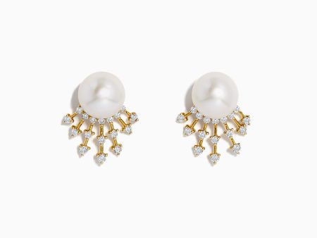 14K Gold Cultured FW Pearl & Diamond Starburst Earrings, 0.32 TCW Sale