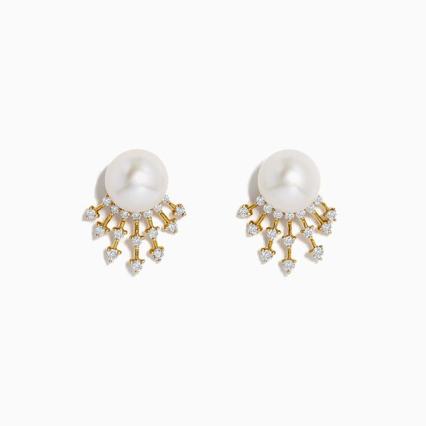 14K Gold Cultured FW Pearl & Diamond Starburst Earrings, 0.32 TCW Sale