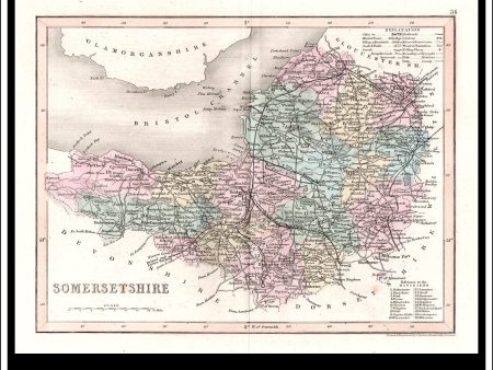 Map Of Somersetshire   Somerset, England. Antique Print, Steel Engraving c. 1846. Online Hot Sale