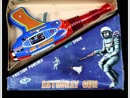 Astroray Gun. Vintage Tin Plate Toy Space Ray Gun, Shudo, Japan. Triangular Box. Fashion