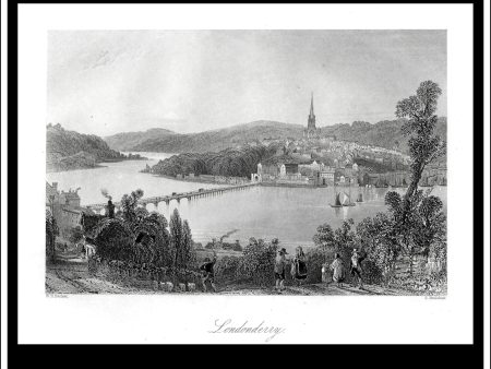 Londonderry, Co. Antrim, Northern Ireland. Antique Print, Steel Engraving c. 1840. Online