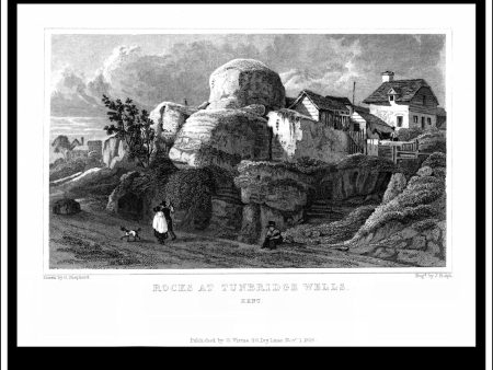 Rocks At Tunbridge Wells, Kent, England. Antique Print, Steel Engraving 1828. on Sale