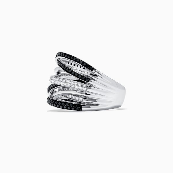 14K White Gold Black and White Diamond Ring, 0.74 TCW For Cheap