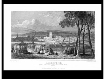 Maidstone From A Field Adjoining The London Road, Kent, England. Antique Print, Steel Engraving 1830. For Sale