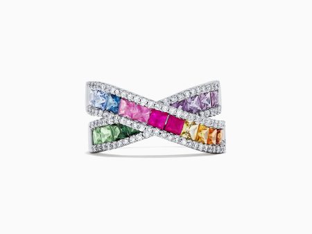 Watercolors 14K White Gold Multi Sapphire and Diamond Ring, 2.63 TCW Online now