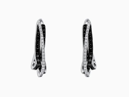 14K White Gold Black and White Diamond Earrings, 0.79 TCW on Sale