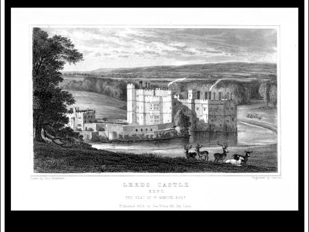 Leeds Castle, Kent, England. Antique Print, Steel Engraving 1829. on Sale