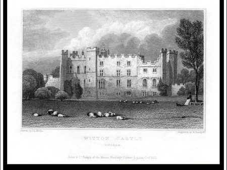 Witton Castle, County Durham, England. Antique Print, Steel Engraving c. 1830. For Cheap