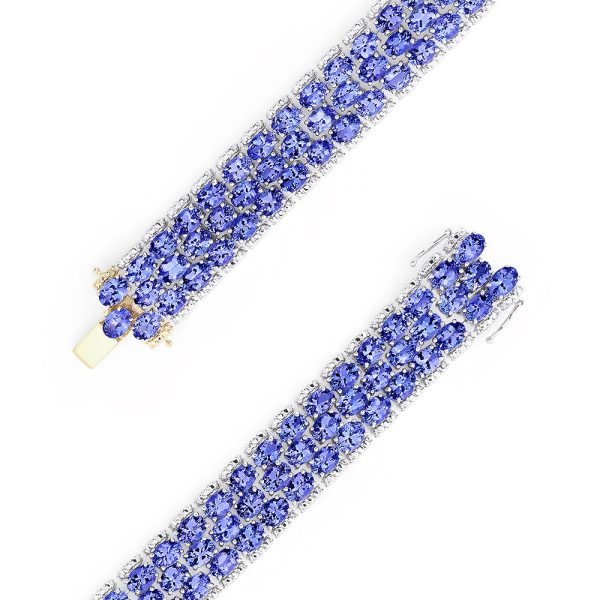 Sterling Silver with 14K Yellow Gold Lock Tanzanite Bracelet, 50.00 TCW Cheap