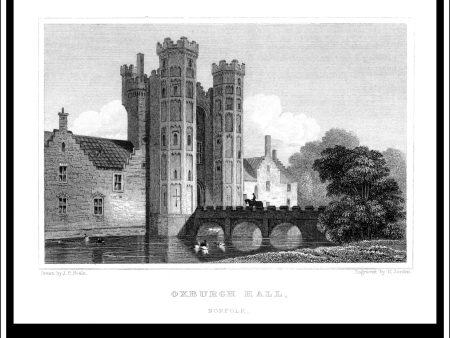 Oxburgh Hall, Norfolk, England. Antique Print, Steel Engraving c. 1830. Online now