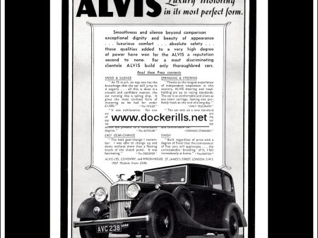 Alvis, Luxury Motoring In Its Most Perfect Form. Original Vintage Advert From May 19th 1937. Discount