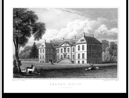 Belton Hall, Lincolnshire, England. Antique Print, Steel Engraving c. 1830. on Sale