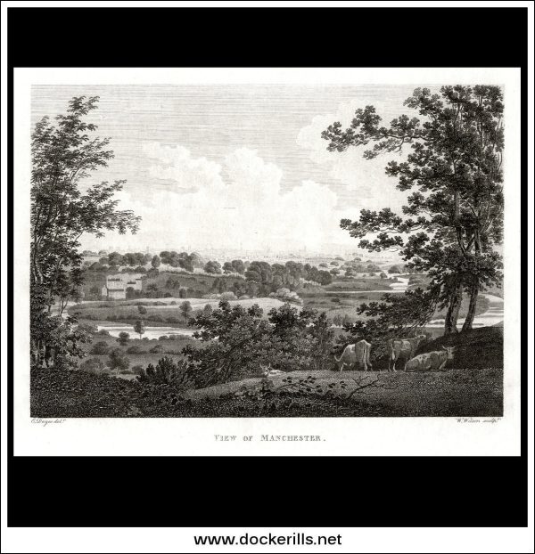 View Of Manchester, Lancashire, England. Antique Print, Copper Plate Engraving 1793. on Sale