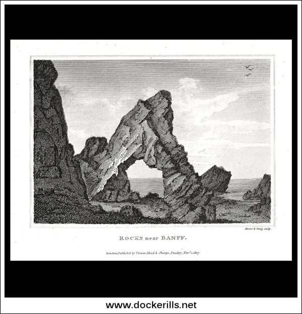 Rocks Near Banff, Banffshire, Scotland. Antique Print, Copper Plate Engraving 1807. For Discount