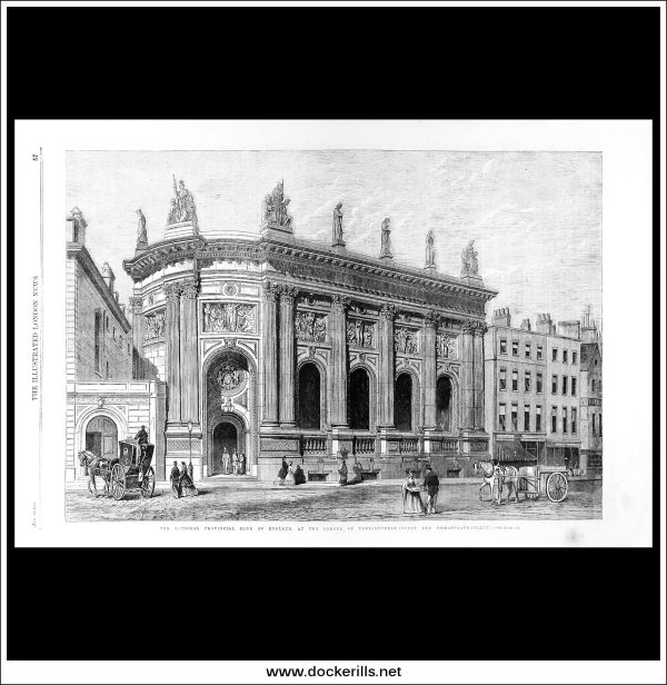 The National Provincial Bank Of England. Antique Print, Wood Engraving, Illustrated London News Full Page, January 20th, 1866. Sale