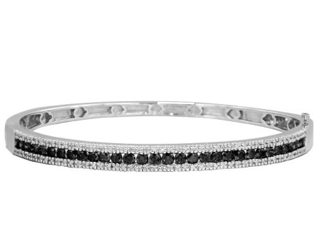 14K White Gold Black and White Diamond Bangle, 2.13 TCW For Discount