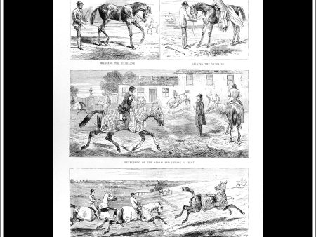 The Training Of A Racehorse. Antique Print, Wood Engraving, The Graphic Full Page, June, 1870. Online Sale