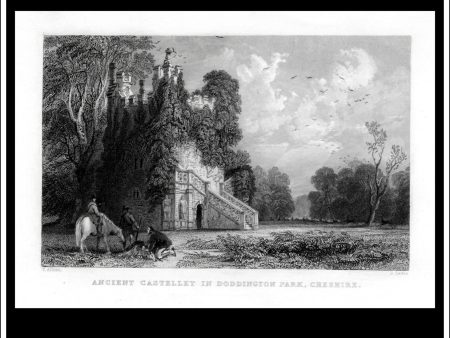 Ancient Castellet In Doddington Park, Cheshire, England. Antique Print, Steel Engraving c. 1830. For Discount