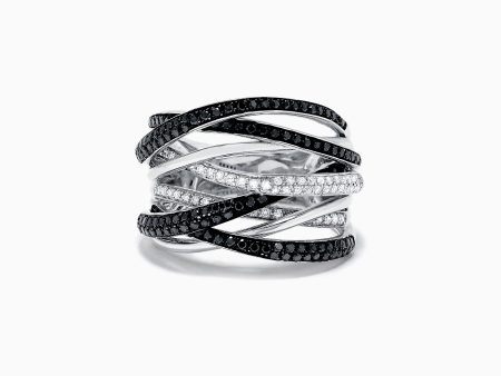 14K White Gold Black and White Diamond Ring, 0.74 TCW For Cheap