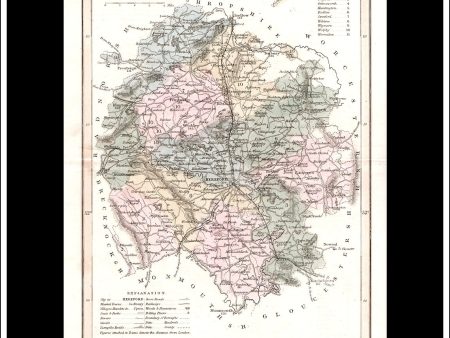 Map Of Herefordshire, England. Antique Print, Steel Engraving c. 1846. Sale