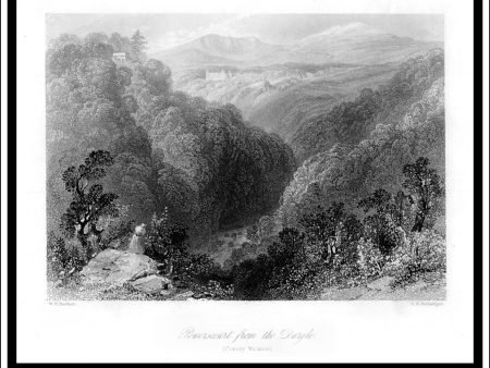 Powerscout From The Dargle, Co. Wicklow, Ireland. Antique Print, Steel Engraving c. 1840. Fashion