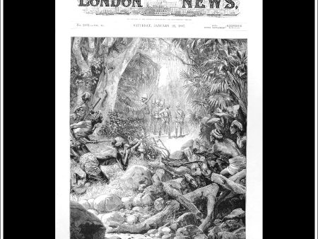 The Fighting In Burmah, Dacoits In Ambush. Antique Print, Wood Engraving, The Illustrated London News Front Page, January 22nd, 1887. For Discount