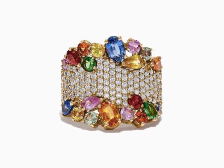 Watercolors 14K Yellow Gold Multi Sapphire and Diamond Ring, 5.59 TCW For Cheap