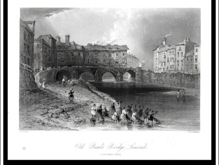 Old Boats Bridge, Limerick, Co. Limerick, Ireland. Antique Print, Steel Engraving c. 1840. Sale