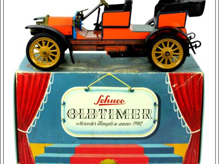 1902 Mercedes Simplex Oldtimer Car. Vintage Tin Plate Clockwork Toy, Schuco, Germany. Online now