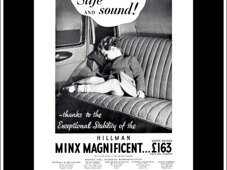 Hillman Minx, Safe And Sound. Original Vintage Advert From May 19th 1937. Sale