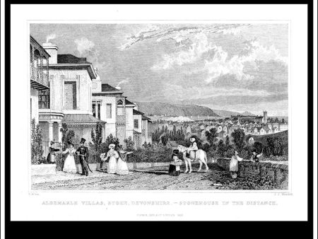 Albermarle Villas, Stoke, Devonshire - Stonehouse In The Distance, England. Antique Print, Steel Engraving 1832. Cheap